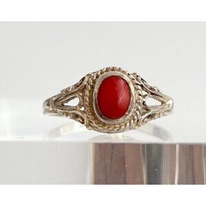 Natural Coral Cabochon Sterling Silver SW Style 925 Ring - multiple sizes